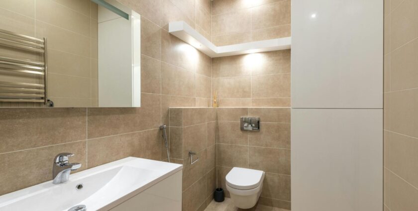 a well lit bathroom for the elderly with motion sensors for improved safety