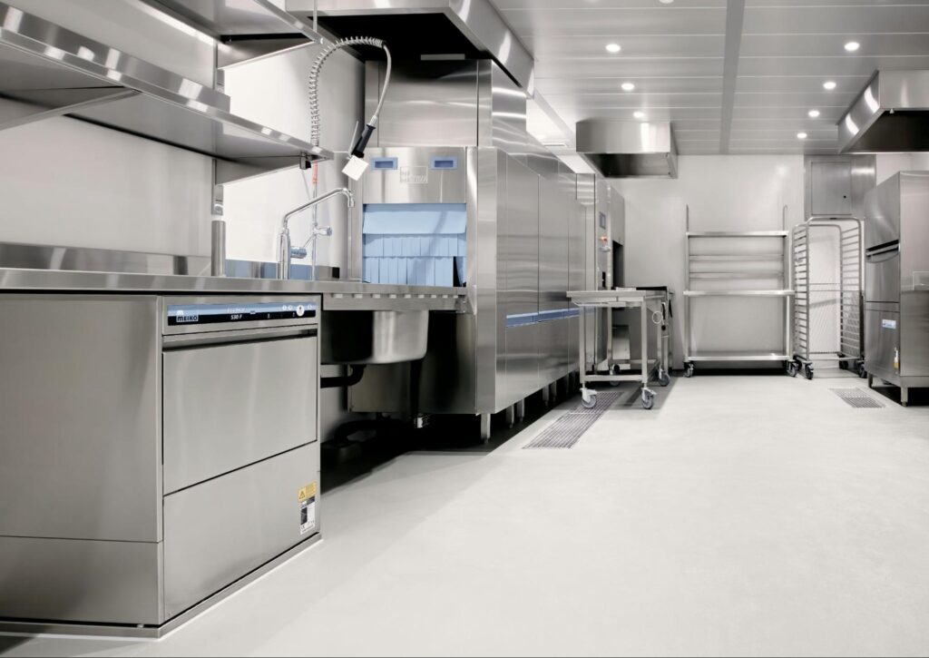 a commercial restaurant kitchen renovated and replumbed by IVCG professional plumbers and renovation contractors