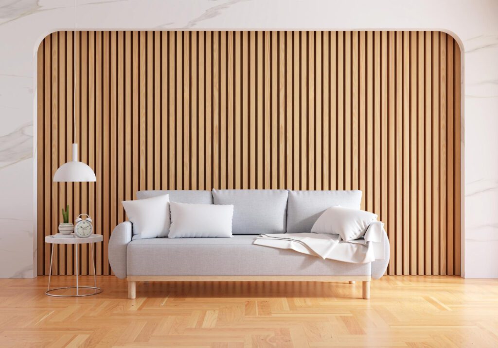 Slatted panels in a living room