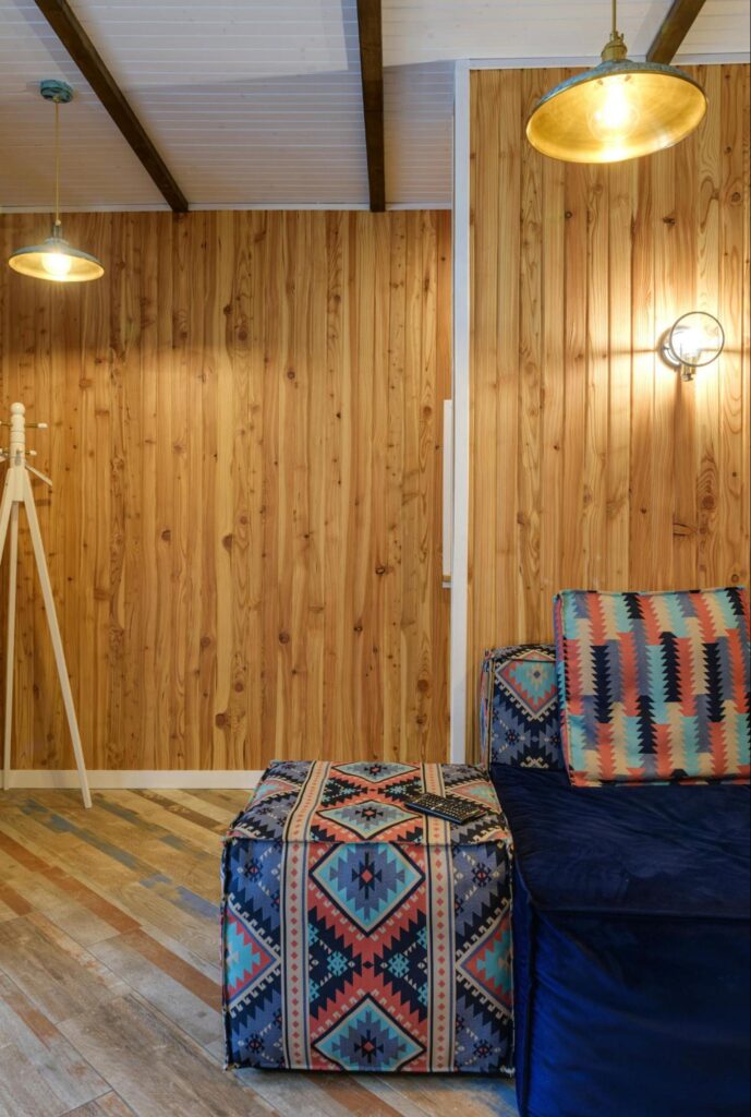 Home with a tongue and groove wood wall panelling