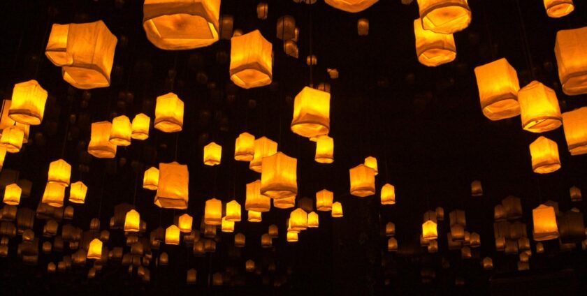 Overhanging paper lanterns